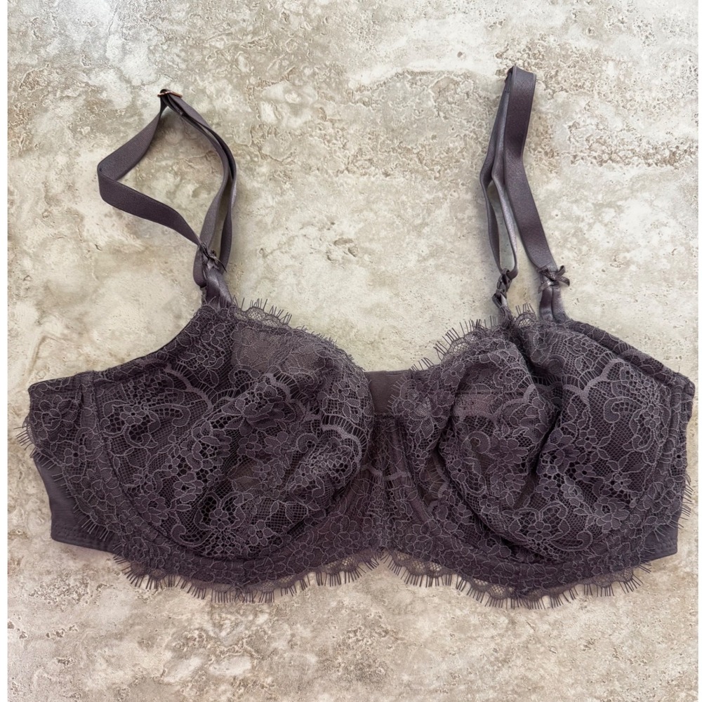 Victorias Secret Lace Eyelash Trim Unlined Balconette Bra Deep Plumb 38D 1122001